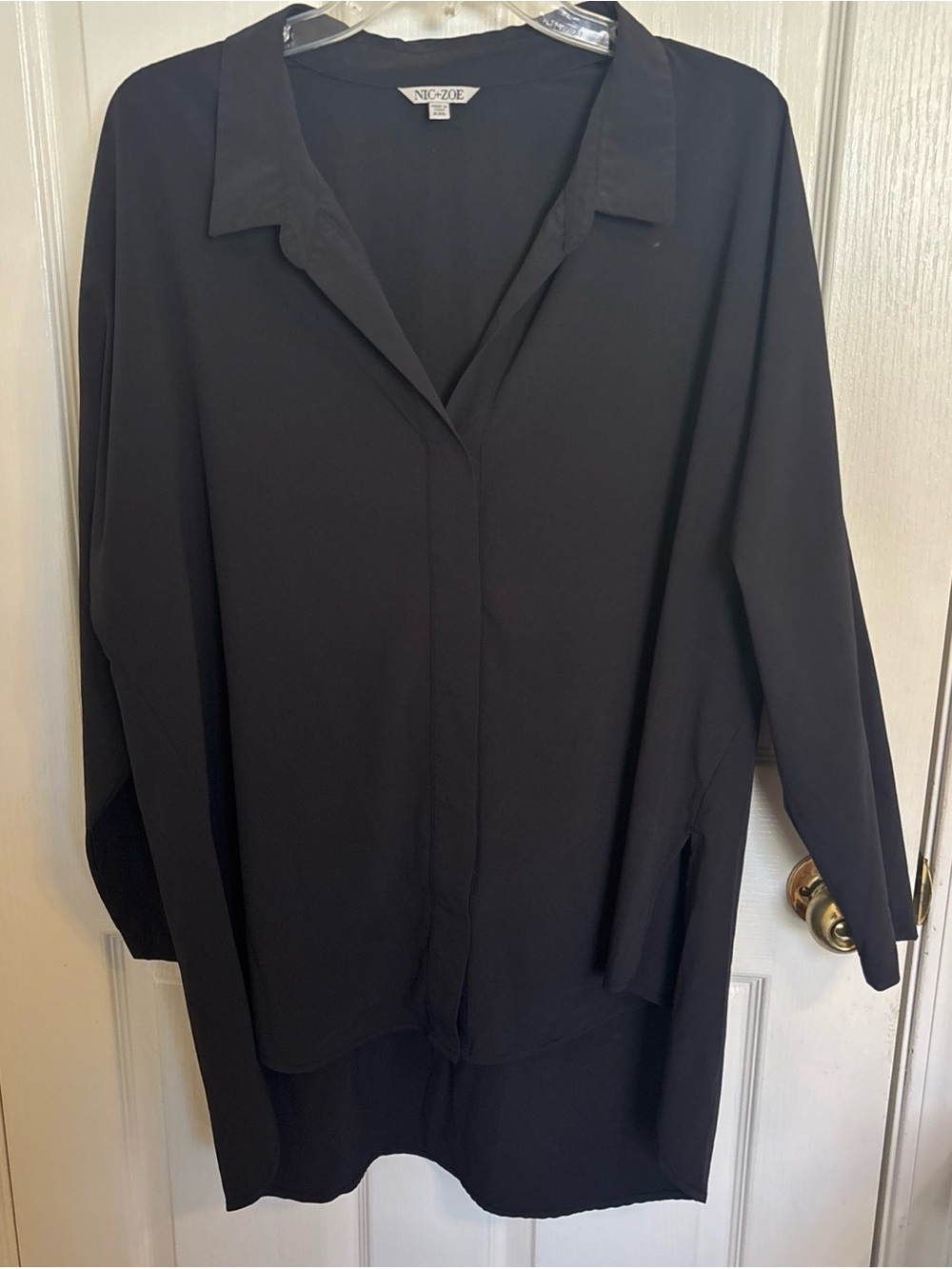 NIC+ZOE Black Tunic Length Long-Sleeved Blouse Size XXL Black lightweight